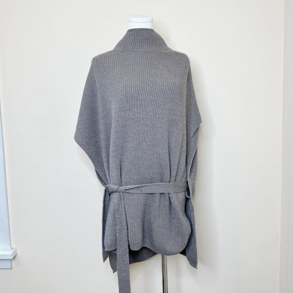 MaxMara Leisure Fulmine Belted Ribbed Wool Poncho Sweater Grey - Picture 3 of 13